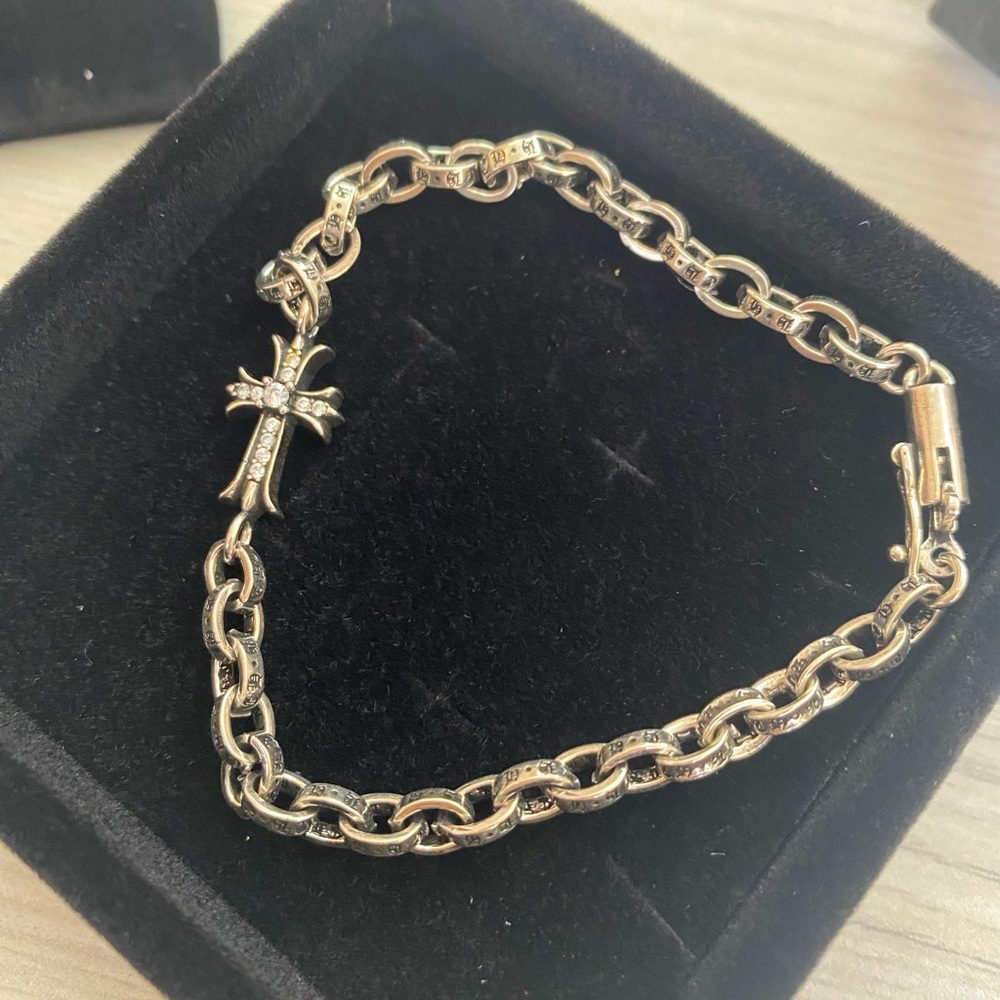 Final Price！Chrome Hearts Silver Chain Bracelet with Cross Charm